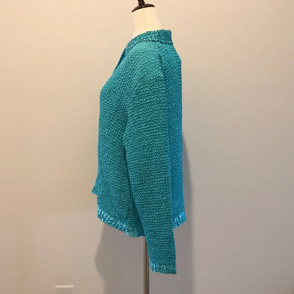 Sleeveless Teal Sequin Tank Top with Matching Button Down Blouse - Picture 4 of 17